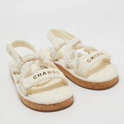 Chanel White Leather and Rope Slingback Espadrille Sandals Size 41