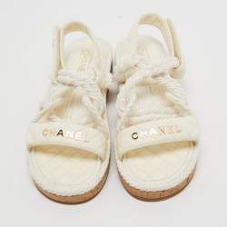 Chanel White Leather and Rope Slingback Espadrille Sandals Size 41