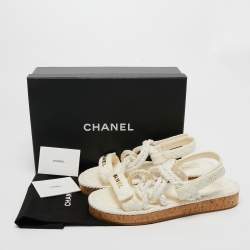 Chanel White Leather and Rope Slingback Espadrille Sandals Size 41