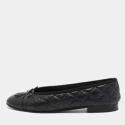 Pre Owned Chanel Black Leather CC Ballet Flats Size 37.5