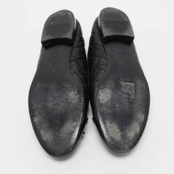Pre Owned Chanel Black Leather CC Ballet Flats Size 37.5