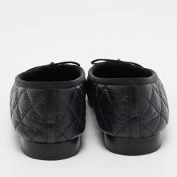 Pre Owned Chanel Black Leather CC Ballet Flats Size 37.5