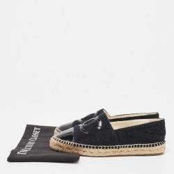 Pre Owned Chanel Black Fabric and Patent CC Espadrille Flats Size 38