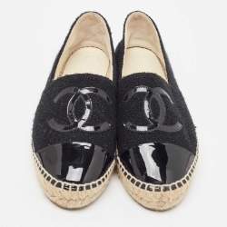 Pre Owned Chanel Black Fabric and Patent CC Espadrille Flats Size 38