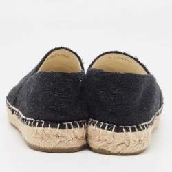 Pre Owned Chanel Black Fabric and Patent CC Espadrille Flats Size 38