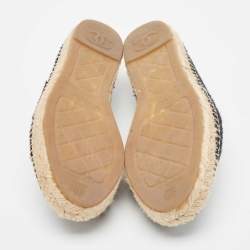 Pre Owned Chanel Black Fabric and Patent CC Espadrille Flats Size 38