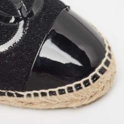 Pre Owned Chanel Black Fabric and Patent CC Espadrille Flats Size 38