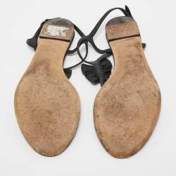 Chanel Black Leather interlocking CC Logo T Strap Sandals Size 40.5