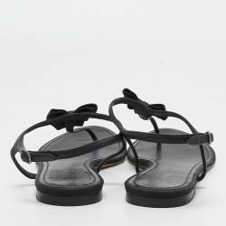 Chanel Black Leather interlocking CC Logo T Strap Sandals Size 40.5