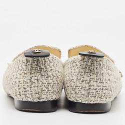 Pre Owned Chanel Beige/Black Tweed and Patent Chain-Link Loafers Size 37.5