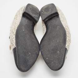 Pre Owned Chanel Beige/Black Tweed and Patent Chain-Link Loafers Size 37.5