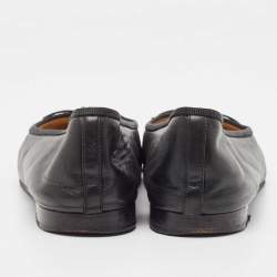 Pre Owned Chanel Black Patent and Leather CC Cap Toe Bow Ballet Flats Size 40.5