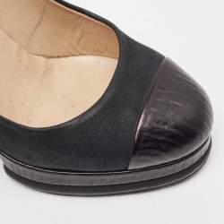 Chanel Black Nubuck Leather Cap Toe Block Heel  Pumps Size 36.5