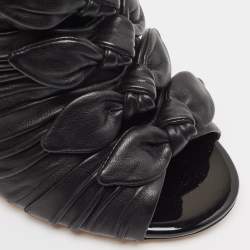 Chanel Black Pleated Leather Knotted Bow Open Toe Booties Size 38