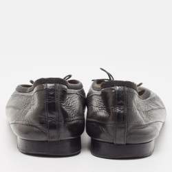 Pre Owned Chanel Black/Beige Eel Leather CC Bow Cap Toe Ballet Flats Size 40.5