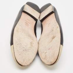 Pre Owned Chanel Black/Beige Eel Leather CC Bow Cap Toe Ballet Flats Size 40.5