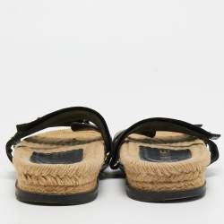 Chanel Black Leather And Canvas CC Velcro Espadrille Flat Sandals Size 37