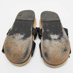 Chanel Black Leather And Canvas CC Velcro Espadrille Flat Sandals Size 37