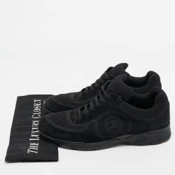 Chanel Black Suede and Shimmer Fabric CC Low Top Sneakers Size 41