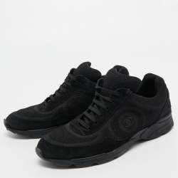 Chanel Black Suede and Shimmer Fabric CC Low Top Sneakers Size 41