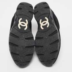 Chanel Black Suede and Shimmer Fabric CC Low Top Sneakers Size 41
