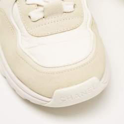 Chanel Cream/White Fabric and Suede CC Low Top Sneakers Size 36