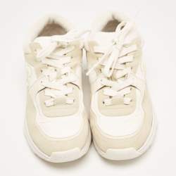 Chanel Cream/White Fabric and Suede CC Low Top Sneakers Size 36