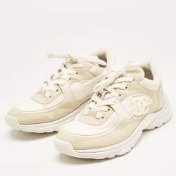 Chanel Cream/White Fabric and Suede CC Low Top Sneakers Size 36