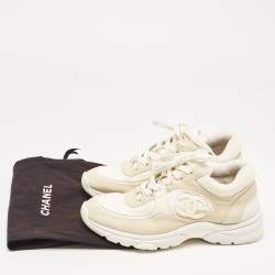 Chanel Cream/White Fabric and Suede CC Low Top Sneakers Size 36