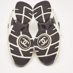 Pre Owned Chanel White/Black Suede and Leather CC Low Top Sneakers Size 36