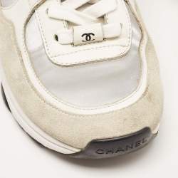 Pre Owned Chanel White/Black Suede and Leather CC Low Top Sneakers Size 36