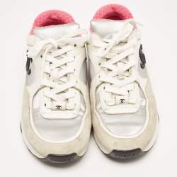 Pre Owned Chanel White/Black Suede and Leather CC Low Top Sneakers Size 36