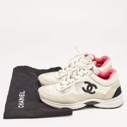 Pre Owned Chanel White/Black Suede and Leather CC Low Top Sneakers Size 36