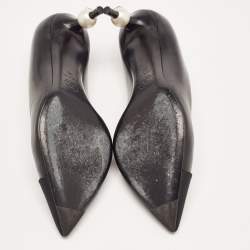 Chanel Black Leather and Canvas CC Pointed Toe Pumps Size 36