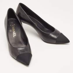Chanel Black Leather and Canvas CC Pointed Toe Pumps Size 36