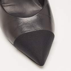 Chanel Black Leather and Canvas CC Pointed Toe Pumps Size 36