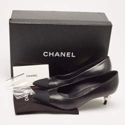 Chanel Black Leather and Canvas CC Pointed Toe Pumps Size 36
