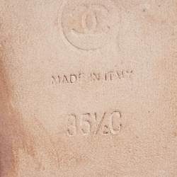 Pre Owned Chanel Grey Leather CC Cap Toe Bow Ballet Flats Size 35.5