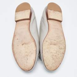 Pre Owned Chanel Grey Leather CC Cap Toe Bow Ballet Flats Size 35.5