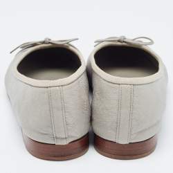 Pre Owned Chanel Grey Leather CC Cap Toe Bow Ballet Flats Size 35.5