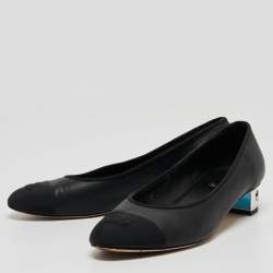 Pre Owned Chanel Black Leather and Canvas CC Cap Toe Pumps Size 40.5