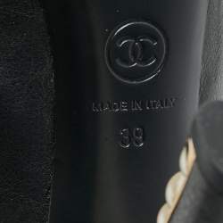 Pre Owned Chanel Black Leather CC Pearl Embellished Heel Pumps Size 39