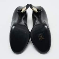 Pre Owned Chanel Black Leather CC Pearl Embellished Heel Pumps Size 39