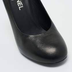 Pre Owned Chanel Black Leather CC Pearl Embellished Heel Pumps Size 39