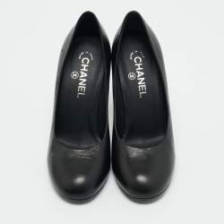 Pre Owned Chanel Black Leather CC Pearl Embellished Heel Pumps Size 39