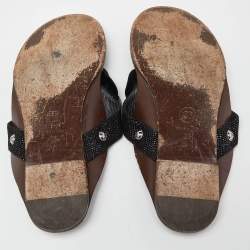 Pre Owned Chanel Black Metallic Suede Camellia Thong Sandals Size 35