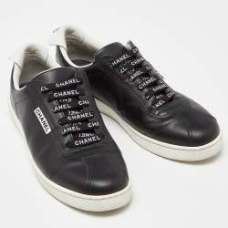 Pre Owned Chanel Black/White Leather CC Low Top Sneakers Size 38.5