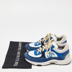 Pre Owned Chanel Tri Color Suede,Satin and Leather CC Low Top Sneakers Size 37
