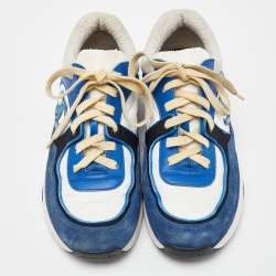 Pre Owned Chanel Tri Color Suede,Satin and Leather CC Low Top Sneakers Size 37