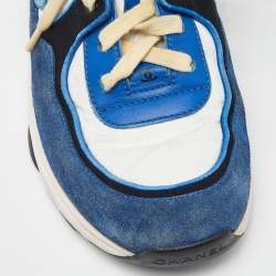 Pre Owned Chanel Tri Color Suede,Satin and Leather CC Low Top Sneakers Size 37